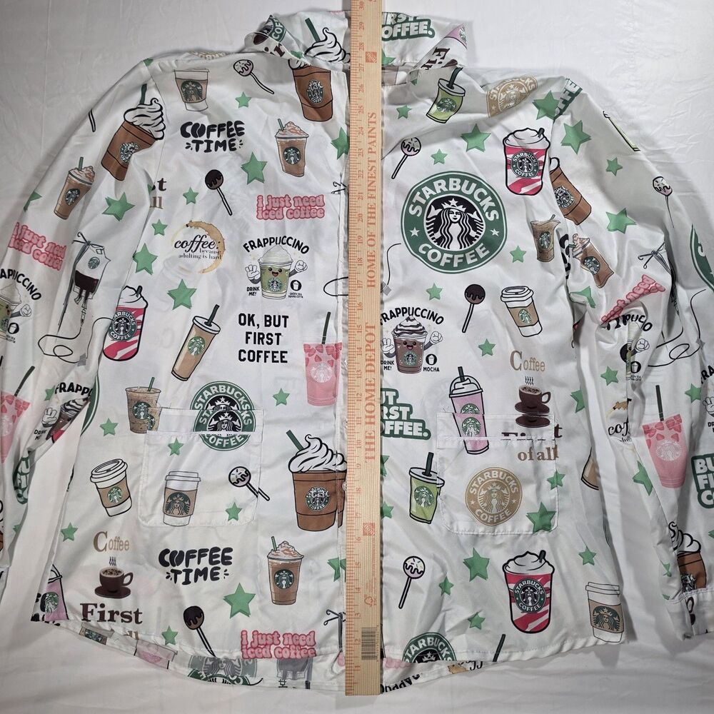Starbucks Pajama Set Womens 3XL White But First Coffee Print Graphic Satin... - Picture 3 of 9